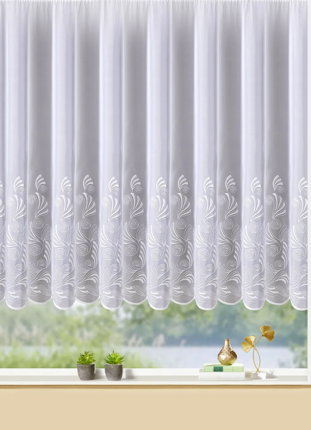 PLAUENER STICKEREI Heimtextilien>Hochwertiger Blumenfensterstore Blumenfenster-Store WEISS