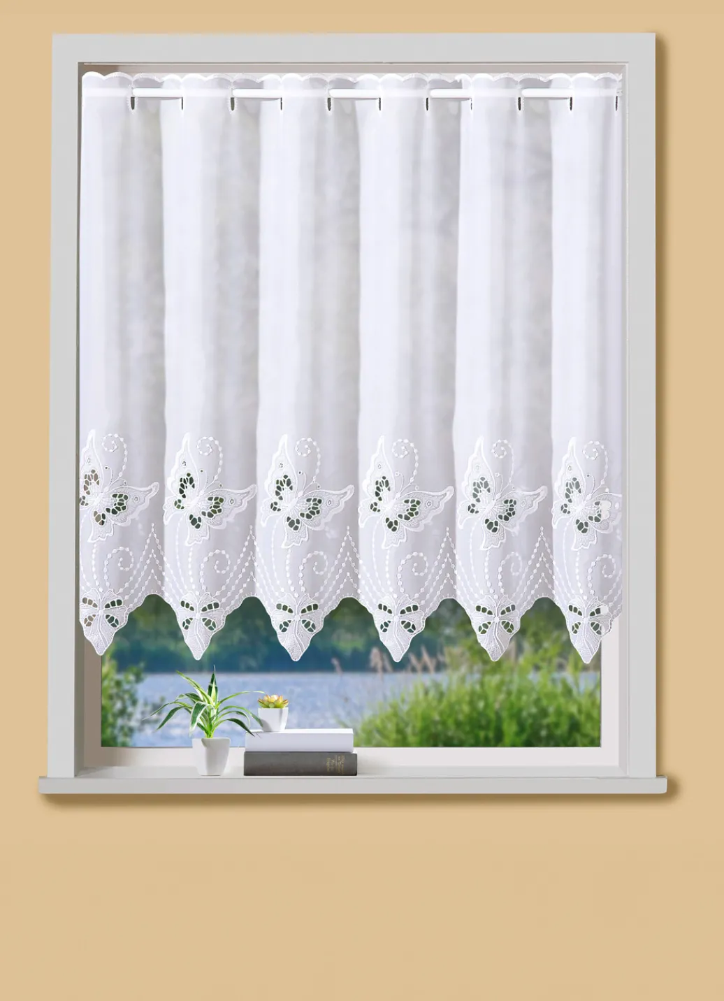 PLAUENER STICKEREI Heimtextilien>Hochwertiger Kurzstore mit WEISS