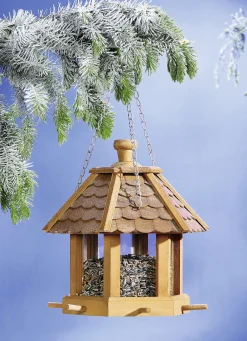 Winterliche Gartenhelfer|Gartendekoration>Holz-Futterhaus mit Schindeldach BRAUN