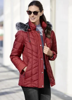 Jacken & Mäntel>Jacke mit abnehmbarem Kunstpelz-Besatz GRANATROT