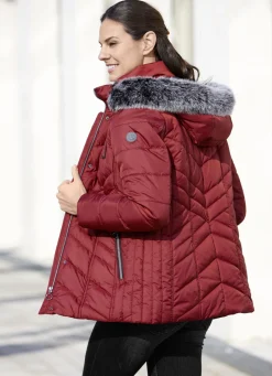 Jacken & Mäntel></noscript>Jacke mit abnehmbarem Kunstpelz-Besatz GRANATROT