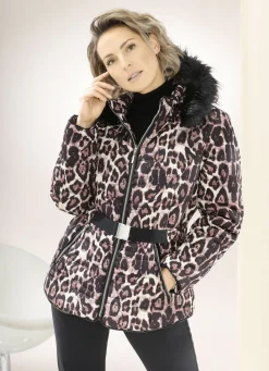 Jacken & Mäntel>Jacke mit Stretchgürtel SCHWARZ-COGNAC