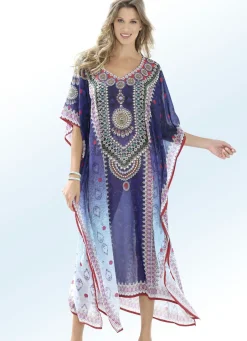 Bade- & Strandmode|Kleider>Kaftan mit Schmucksteinchen MULTICOLOR