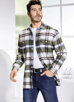 Hemden>Kariertes Overshirt KHAKI-WOLLWEISS KARIERT