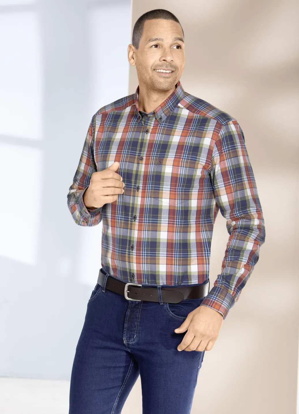 Hemden>King's Road-Hemd mit Button-Down-Kragen TERRAKOTTA