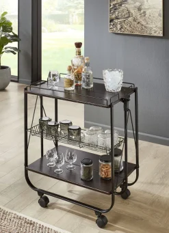 Möbel>Klapp-Servierwagen mit Metallumrandung SCHWARZ-NUSSBAUM