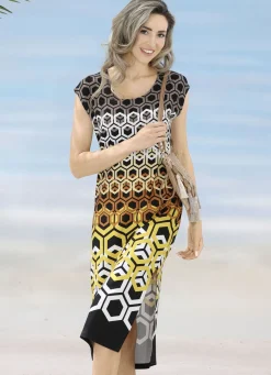 KLAUS MODELLE MADE IN GERMANY Bade- & Strandmode|Kleider>Klaus Modelle Kleid mit farbbrillantem Druckdessin und überschnittenen Ärmeln SCHWARZ-BUNT