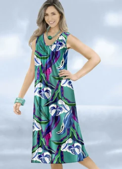 KLAUS MODELLE MADE IN GERMANY Bade- & Strandmode|Kleider>Klaus Modelle Kleid mit farbbrillantem Druckdessin, ärmellos TÜRKIS-BUNT