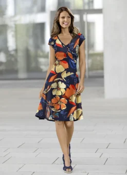 KLAUS MODELLE MADE IN GERMANY Kleider>Kleid in angesagter Wickeloptik MARINE-ORANGE-BUNT