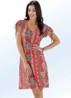 Bade- & Strandmode|Kleider>Kleid mit farbbrillantem Druckdessin und überschnittenen Ärmeln ROT-BUNT
