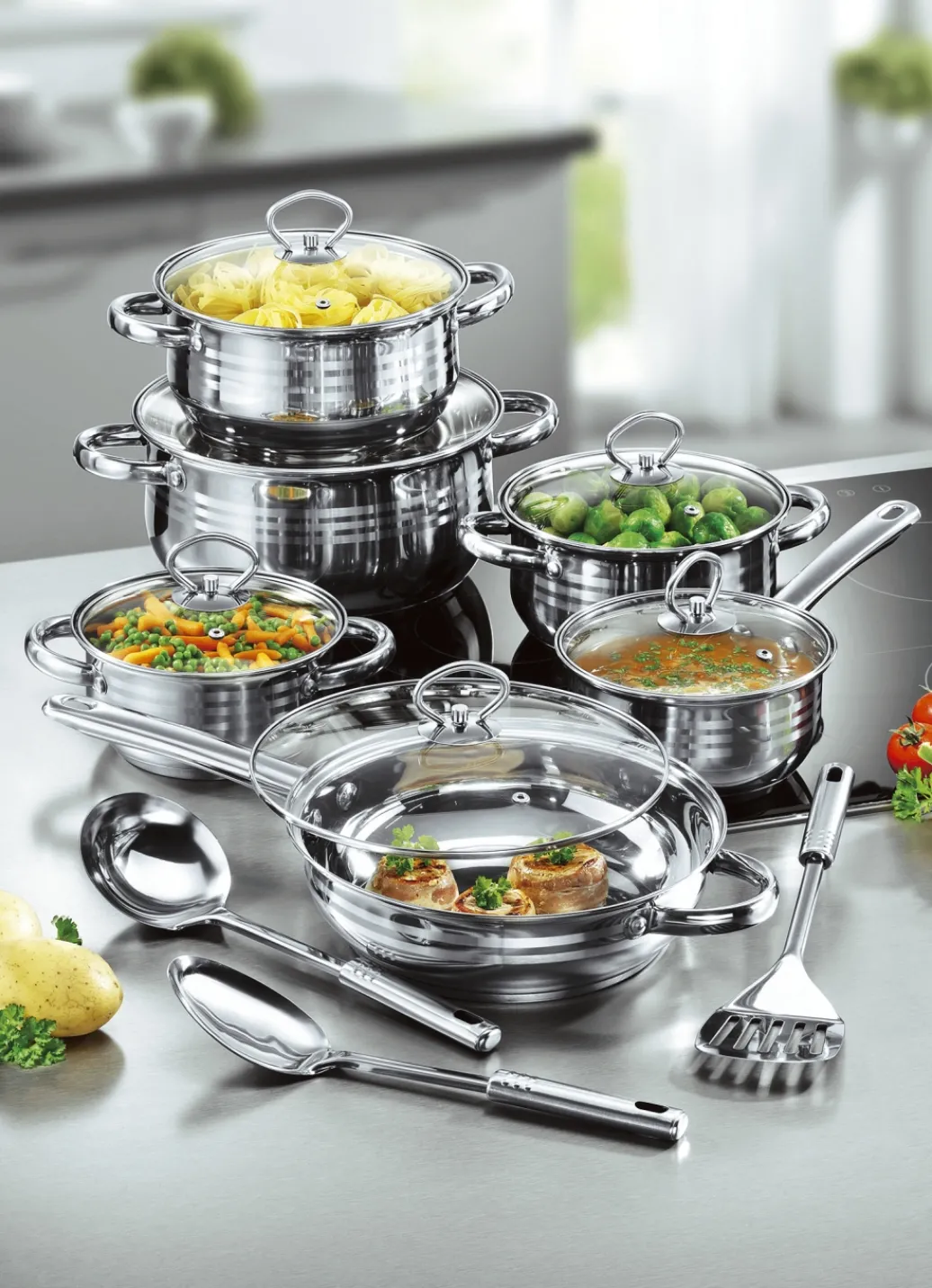 Töpfe & Pfannen>Kochtopf-Set, 15-teilig EDELSTAHL