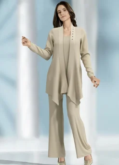 KLAUS MODELLE MADE IN GERMANY Abendmode>Kombination, 3-tlg. mit Verzierung am Kragen SAND