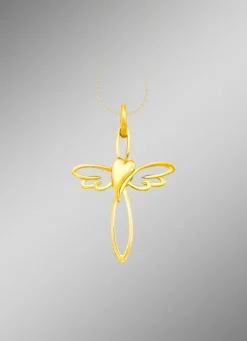 Damen-Goldschmuck>Kreuz mit Herz Anhänger