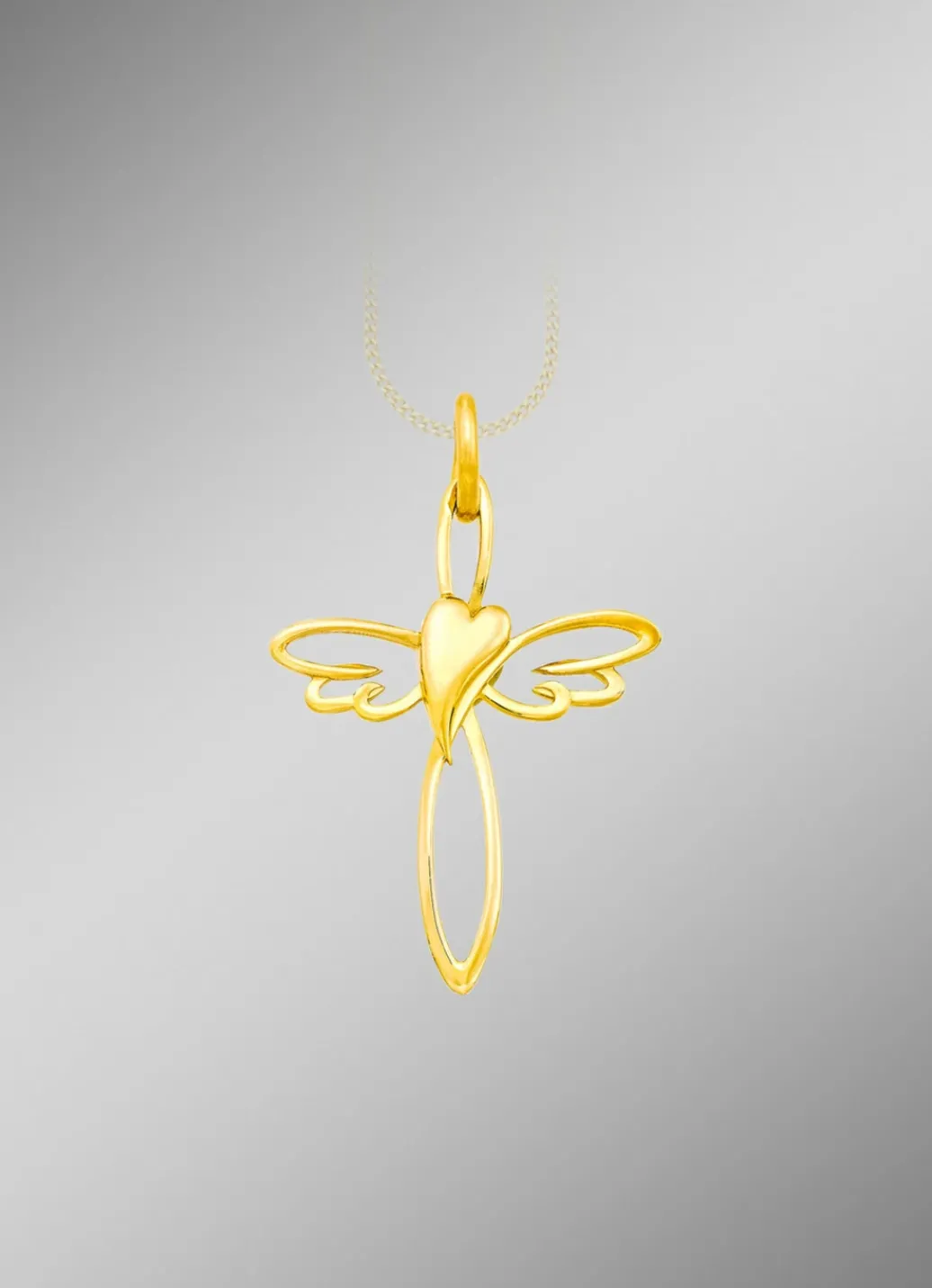 Damen-Goldschmuck>Kreuz mit Herz Anhänger