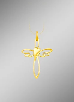 Damen-Goldschmuck>Kreuz mit Herz Anhänger