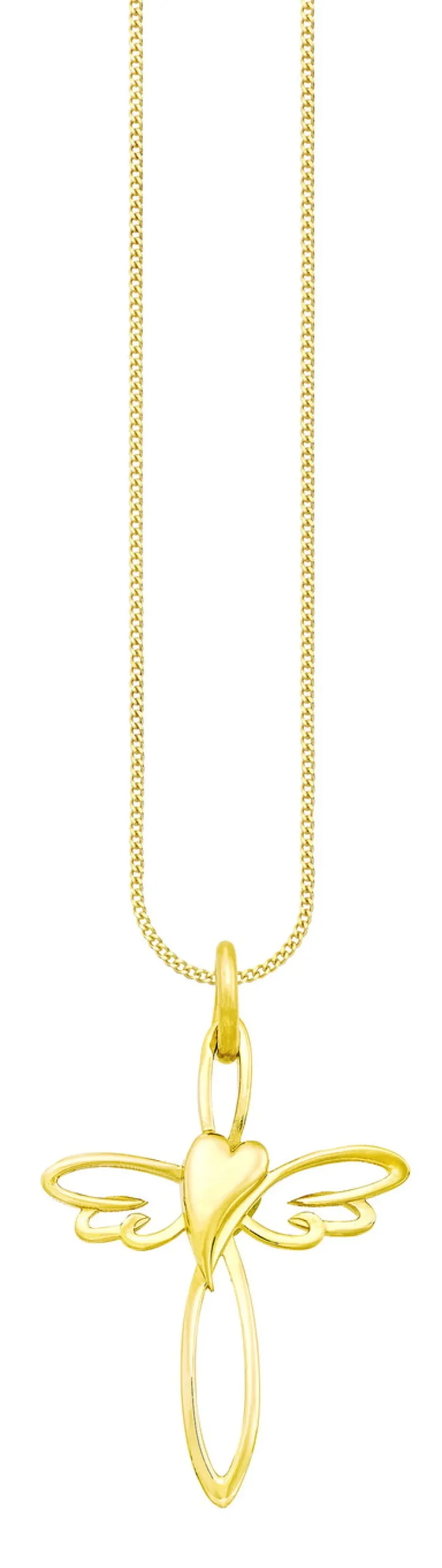 Damen-Goldschmuck>Kreuz mit Herz Anhänger