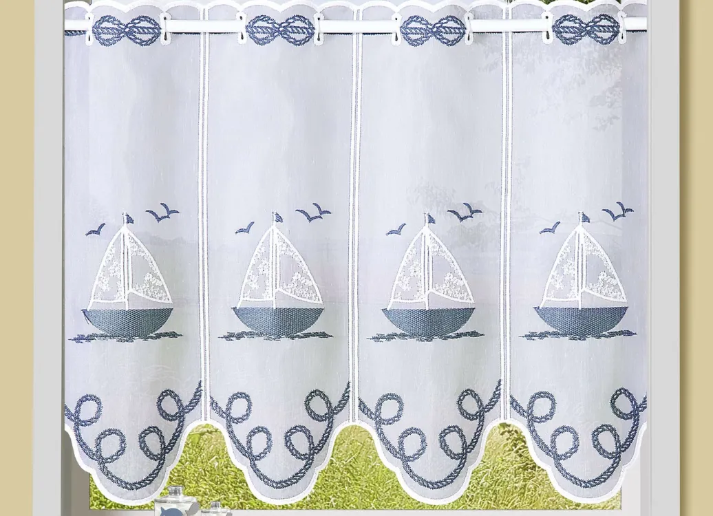 Heimtextilien|Dekoration>Kurzstore aus besticktem Batist mit Stangendurchzug