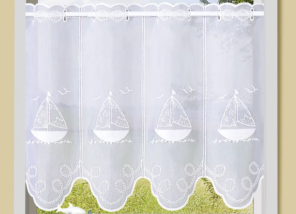 Heimtextilien|Dekoration>Kurzstore aus besticktem Batist mit Stangendurchzug