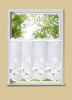 PLAUENER STICKEREI Heimtextilien>Kurzstore Ginko mit Stangendurchzug WEISS