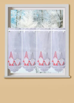 PLAUENER STICKEREI Fensterdekorationen|Heimtextilien>Kurzstore mit gebogtem Abschluss WEISS