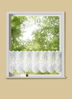 PLAUENER STICKEREI Heimtextilien>Kurzstore mit Schmetterlings-Muster WEISS