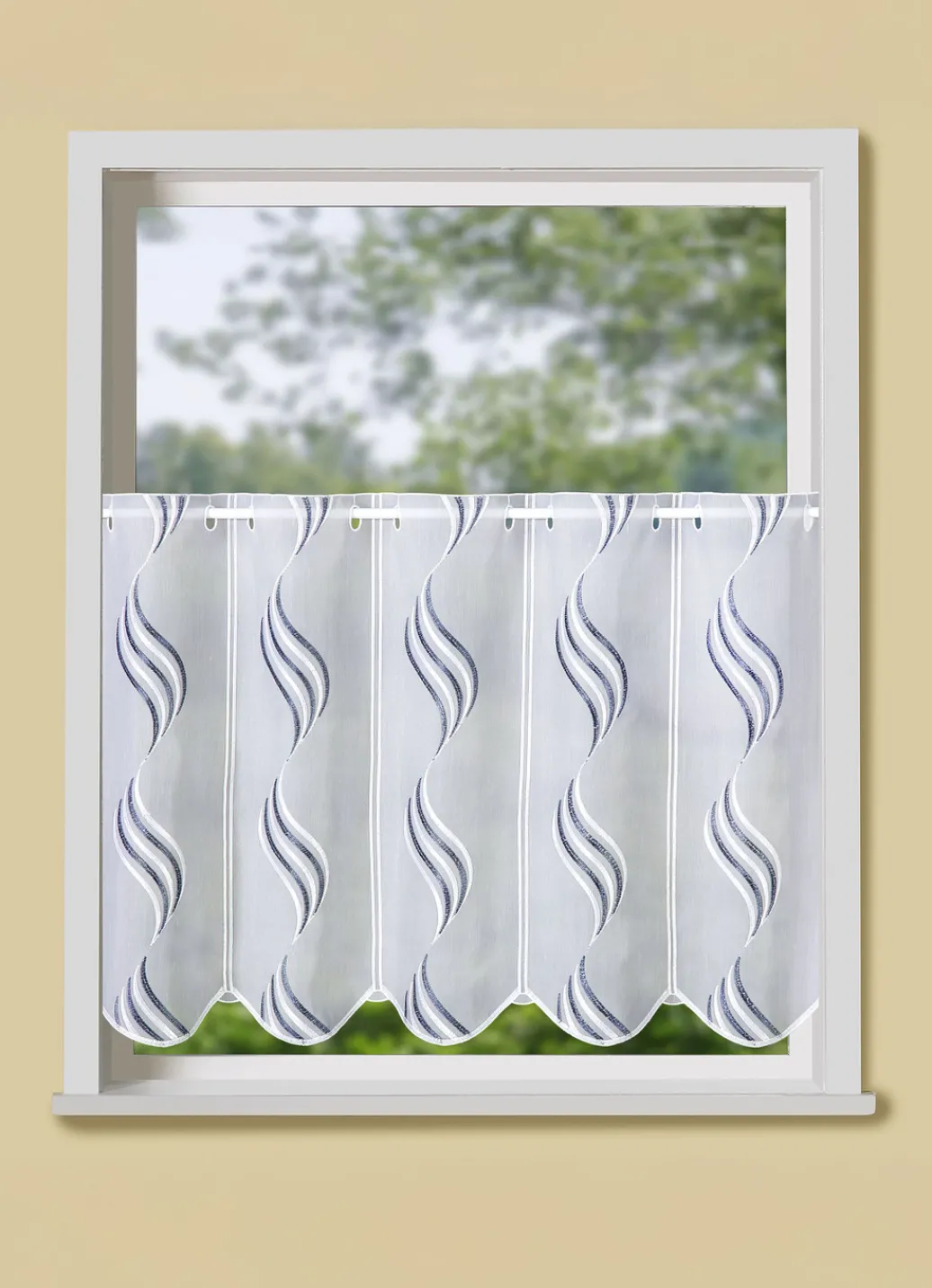 Heimtextilien>Kurzstore mit Stickerei WEISS-BLAU