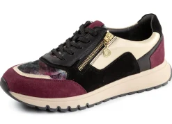 Laura Kent Schuhe|Damenschuhe>, stylische Damen-Sneaker, Weite G, mit herausnehmbarem Fußbett SCHWARZ-BORDEAUX-GOLD