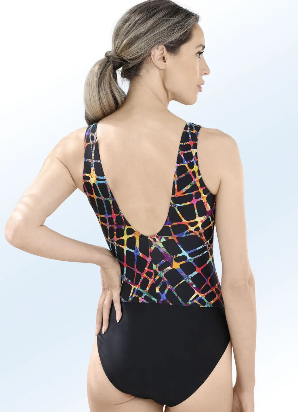 LAURINA Bade- & Strandmode|Bade- & Strandmode>Badeanzug mit Raffungen und Halbkorsage SCHWARZ-BUNT