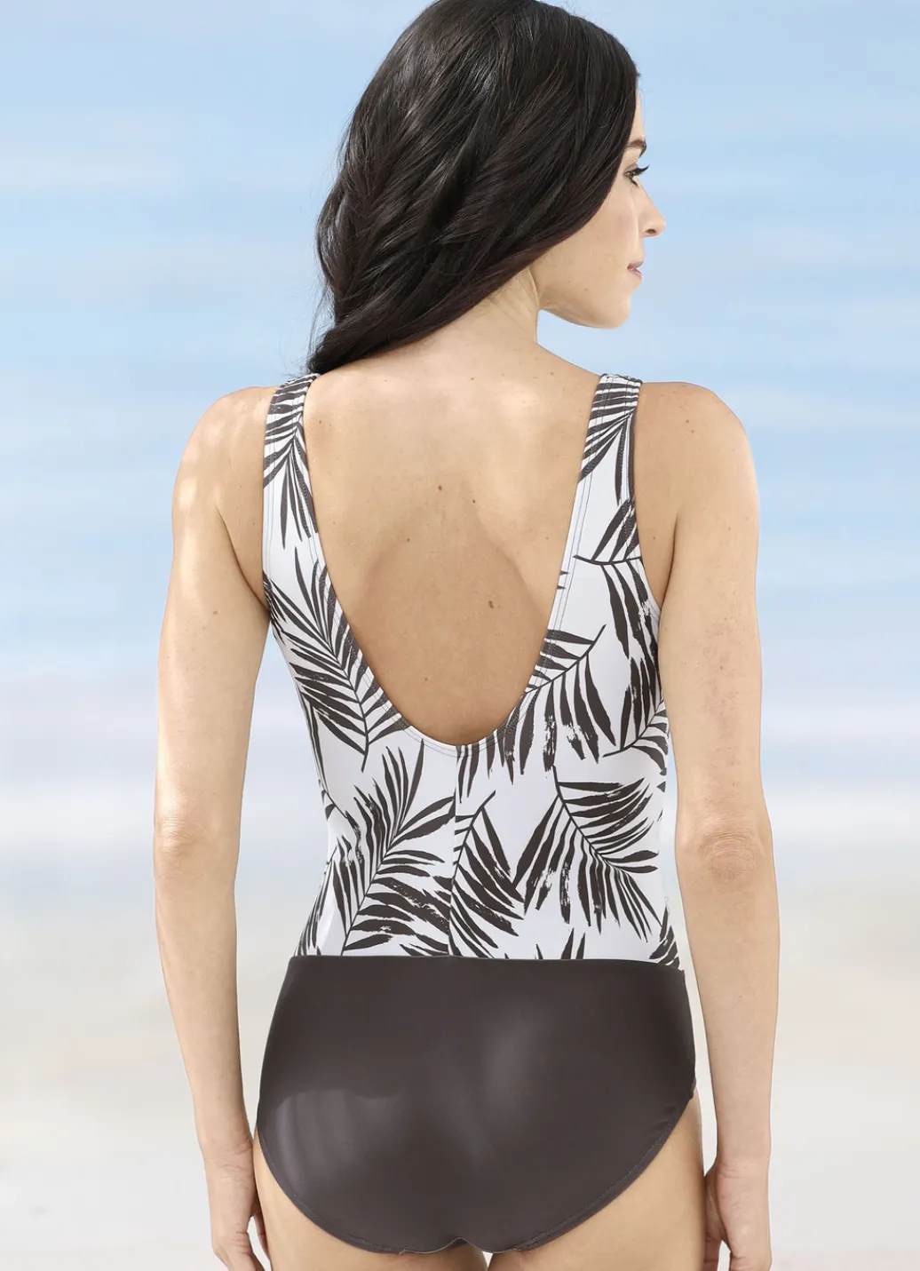 LAURINA Bade- & Strandmode|Bade- & Strandmode>Badeanzug mit Raffungen und Halbkorsage CREME-TAUPE