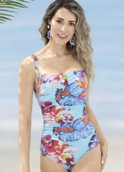 LAURINA Bade- & Strandmode|Bade- & Strandmode>Badeanzug mit verstell- und abnehmbaren Trägern und Halbkorsage HELLBLAU-BUNT