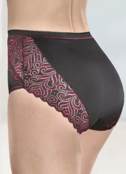 LAURINA Wäsche|Damenwäsche>Dreierpack Slips mit Elastikspitze SCHWARZ-BORDEAUX