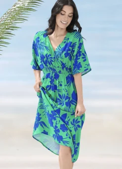 LAURINA Bade- & Strandmode|Kleider>Kleid mit überschnittenem V-Ausschnitt GRÜN-MARINE