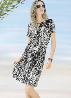LAURINA Bade- & Strandmode|Kleider>Kleid mit farbbrillantem Druckdessin SCHWARZ-ECRU