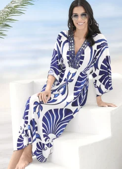 LAURINA Bade- & Strandmode|Kleider>Kleid mit farbbrillantem Druckdessin MARINE-WEISS