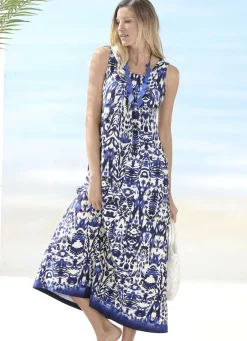 LAURINA Bade- & Strandmode|Kleider>Kleid mit farbbrillantem Druckdessin, ärmellos MARINE-BEIGE