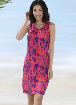 LAURINA Bade- & Strandmode|Kleider>Kleid mit farbbrillantem Druckdessin, ärmellos ROT-BUNT