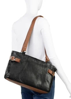 LAURINA Taschen></noscript>, Tasche, Damen, aus Leder SCHWARZ-COGNAC
