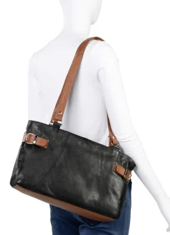 LAURINA Taschen></noscript>, Tasche, Damen, aus Leder SCHWARZ-COGNAC