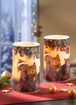 Weihnachtliche Dekorationen>LED-Echtwachskerzen, 2er-Set WEISS-BUNT