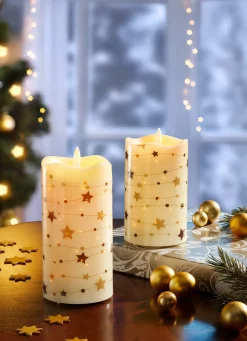 Weihnachtliche Dekorationen>LED-Echtwachskerzen im 2er-Set CREME-WEISS
