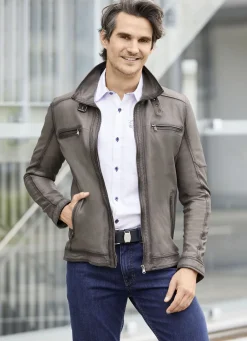 Jacken & Mäntel>Lederkurzjacke mit Steh-Umlegekragen ANTIKGRAU