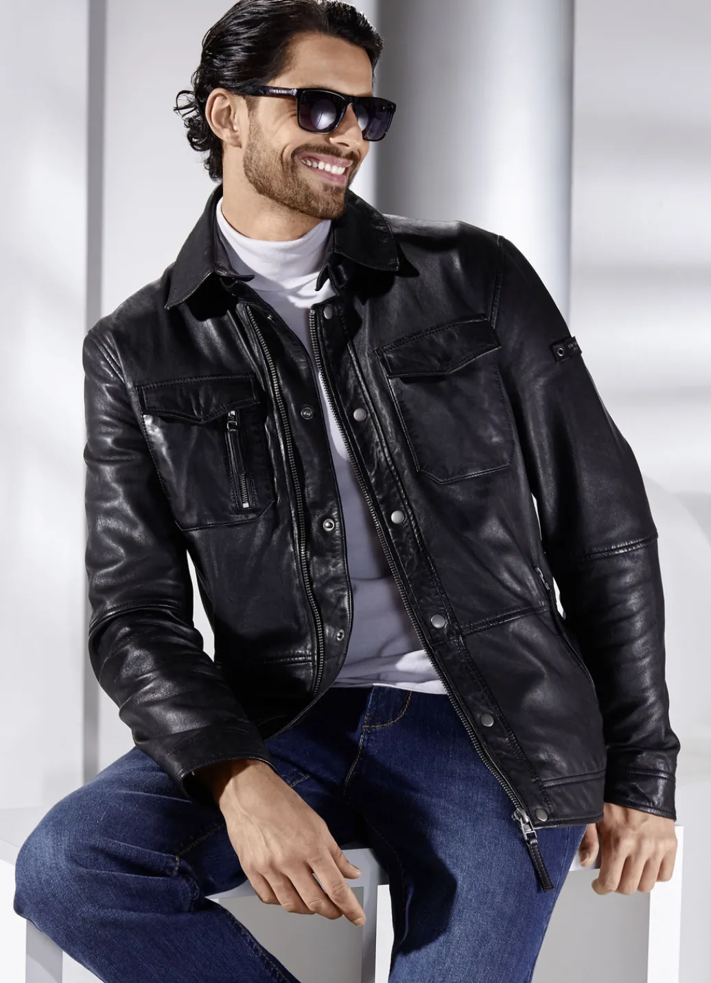 CABRINI Jacken & Mäntel>Lederkurzjacke von „“ ANTIK SCHWARZ