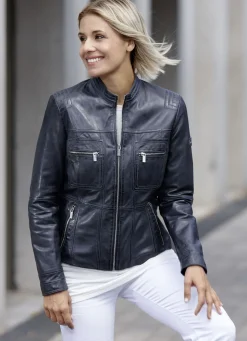 Caminari Jacken & Mäntel></noscript>Lederkurzjacke von „“ ANTIK NACHTBLAU