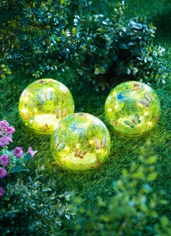 Gartenbeleuchtung>LED-Glaskugeln "Schmetterling", 3er-Set BUNT