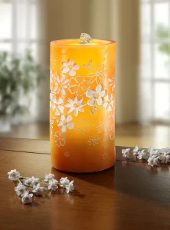 Dekoration>LED-Kerze aus Echtwachs mit Springbrunnen ORANGE