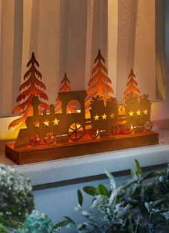 Außendekorationen>LED-Silhouette Weihnachtszug aus Metall BRAUN