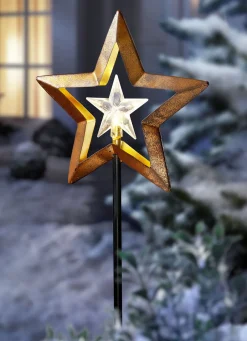 Außendekorationen>LED-Stecker Stern BRAUN-GOLD