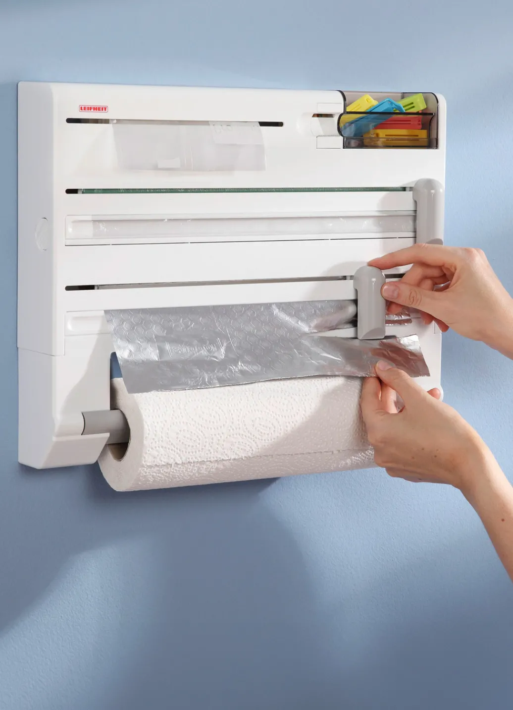 LEIFHEIT Ordnung|Haushaltshelfer>Wandrollenhalter mit Tesafilm-Spender und Kleinteile-Box WEISS