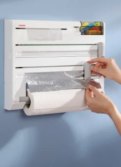 LEIFHEIT Ordnung|Haushaltshelfer>Wandrollenhalter mit Tesafilm-Spender und Kleinteile-Box WEISS