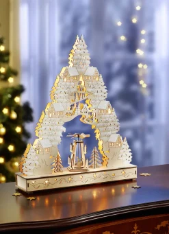 Fensterdekorationen>Lichterbogen aus Holz NATUR-WEISS